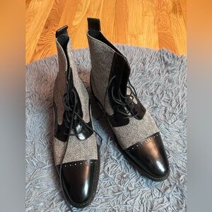 Giovanni Handmade Tweed Herringbone Leather Oxford Lace Up Boots Dandy Size 13
